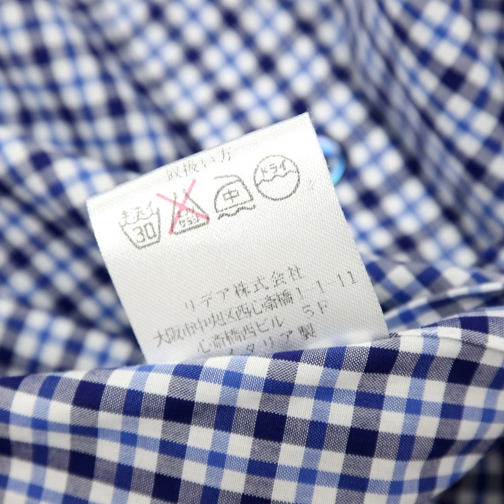 【中古】バルバ BARBA コットン チェック ボタンダウン ドレスシャツ ネイビーxホワイト【サイズ36】【 状態ランクC 】【 メンズ 】