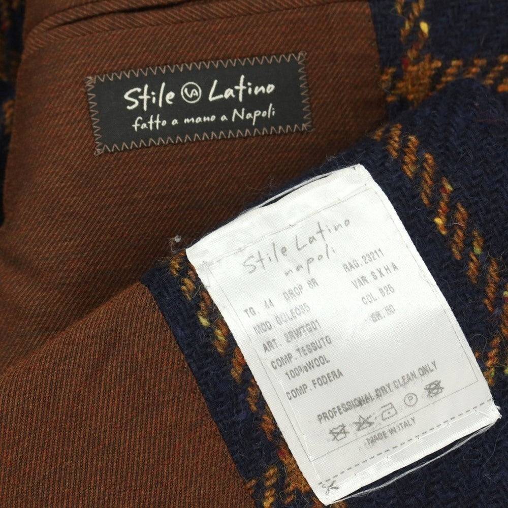 【中古】スティレ ラティーノ STILE LATINO ウール ウィンドウペーンチェック 3B テーラードジャケット ネイビーxオレンジ【サイズ44】【 状態ランクB 】【 メンズ 】