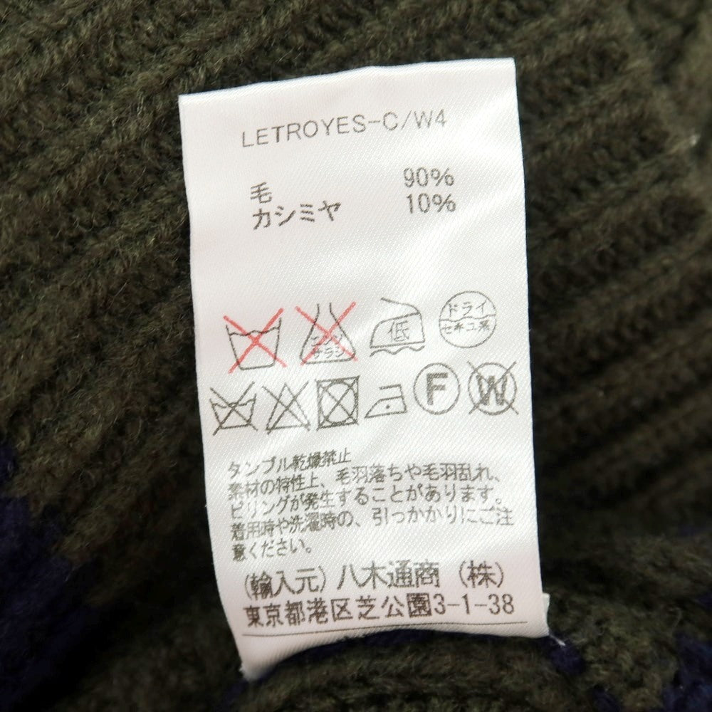 【中古】ルトロワ Letroyes ローゲージ ウールカシミヤ ボーダー リブ編み モックネック プルオーバーニット オリーブxネイビー【サイズS】【 状態ランクB 】【 メンズ 】