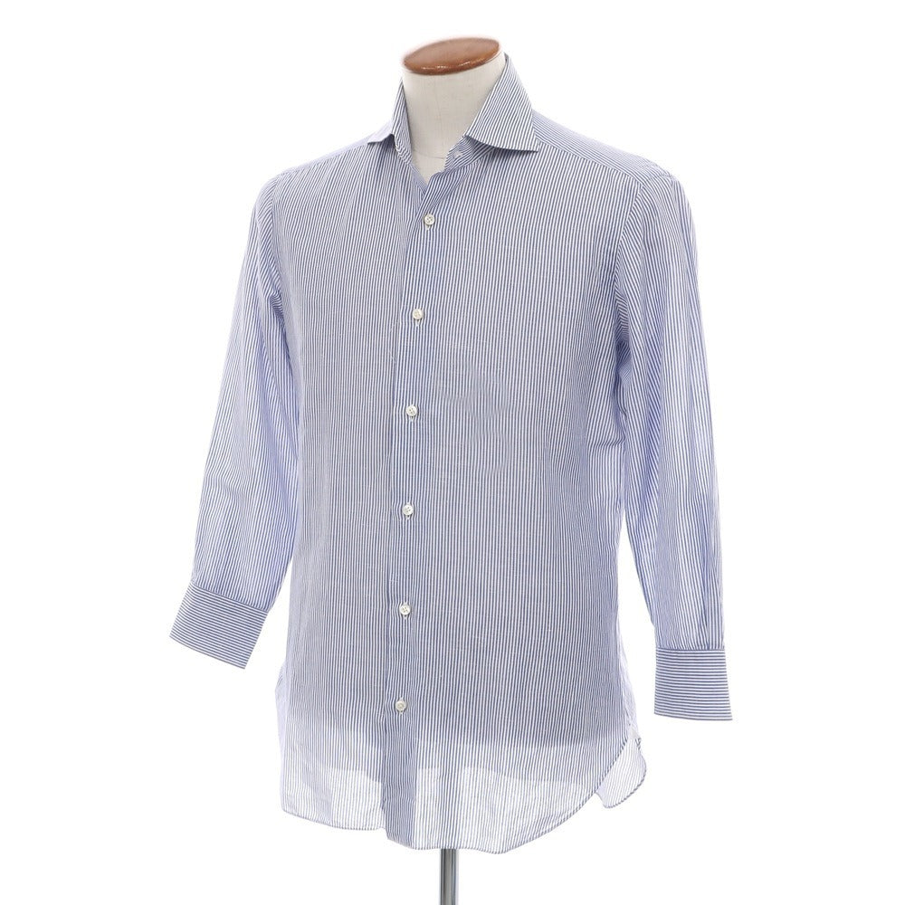 【中古】バルバ BARBA コットンリネン ストライプ ホリゾンタルカラー ドレスシャツ ブルーxホワイト【サイズ39】【 状態ランクB 】【 メンズ 】