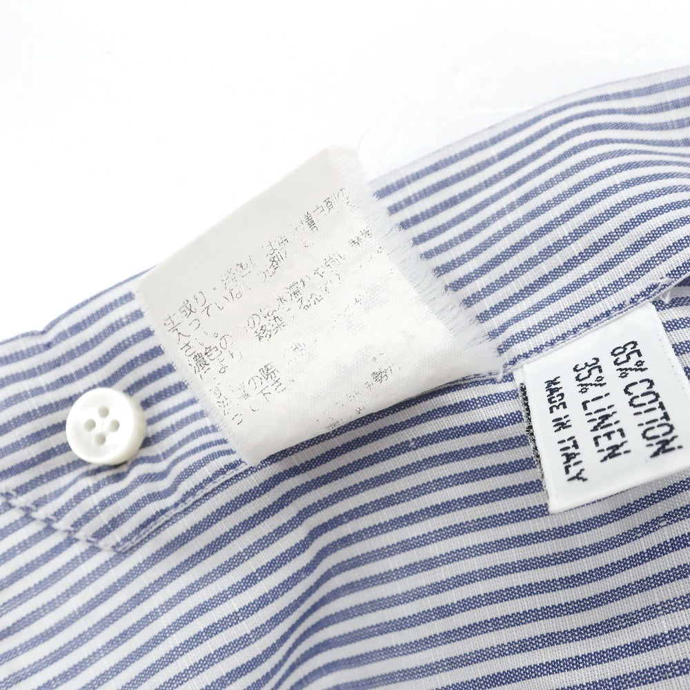 【中古】バルバ BARBA コットンリネン ストライプ ホリゾンタルカラー ドレスシャツ ブルーxホワイト【サイズ39】【 状態ランクB 】【 メンズ 】