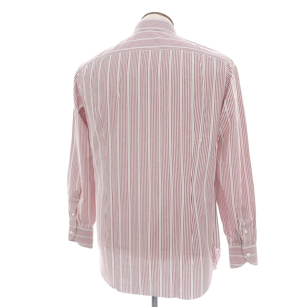 【中古】イザイア ISAIA コットン ストライプ セミワイドカラー ドレスシャツ レッドxホワイト【サイズ41】【 状態ランクC 】【 メンズ 】