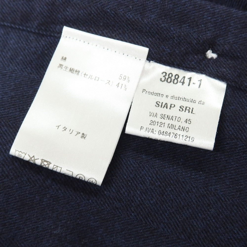 【中古】フィナモレ Finamore 100周年モデル コットンセルロース ヘリンボーン ホリゾンタルカラー カジュアルシャツ ネイビー【サイズS】【 状態ランクB 】【 メンズ 】