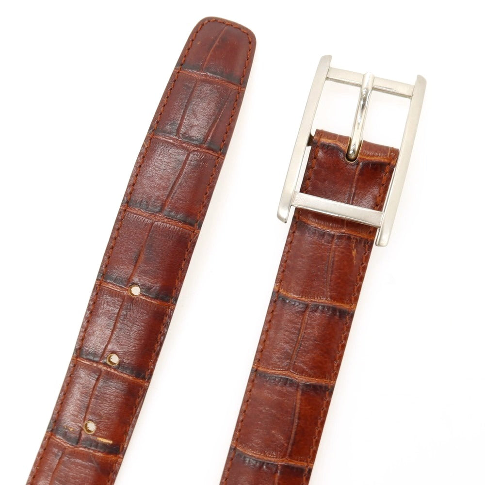 【中古】アンボワーズ AMBOISE カーフレザー クロコ型押し ベルト ブラウンxシルバー【サイズ80/32】【 状態ランクB 】【 メンズ 】