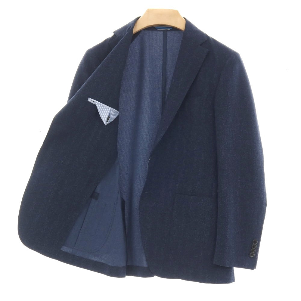 【中古】ニューヨーカー NEWYORKER BERKLEY ポリエステル サッカー ヘリンボーン柄プリント 3つボタンスーツ セットアップ ネイビー【サイズ上44/下74】【 状態ランクC 】【 メンズ 】