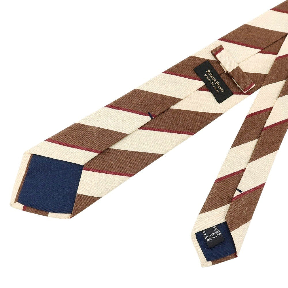 【中古】ロバート フレイザー ROBERT FRASER シルクコットン ストライプ柄ネクタイ ブラウンxライトクリームベージュ【 状態ランクC 】【 メンズ 】