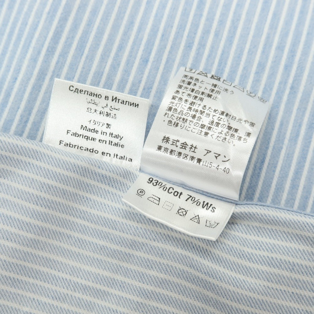 【中古】フィナモレ Finamore コットンカシミヤ ストライプ セミワイドカラー カジュアルシャツ ライトブルーxホワイト【サイズL】【 状態ランクB 】【 メンズ 】