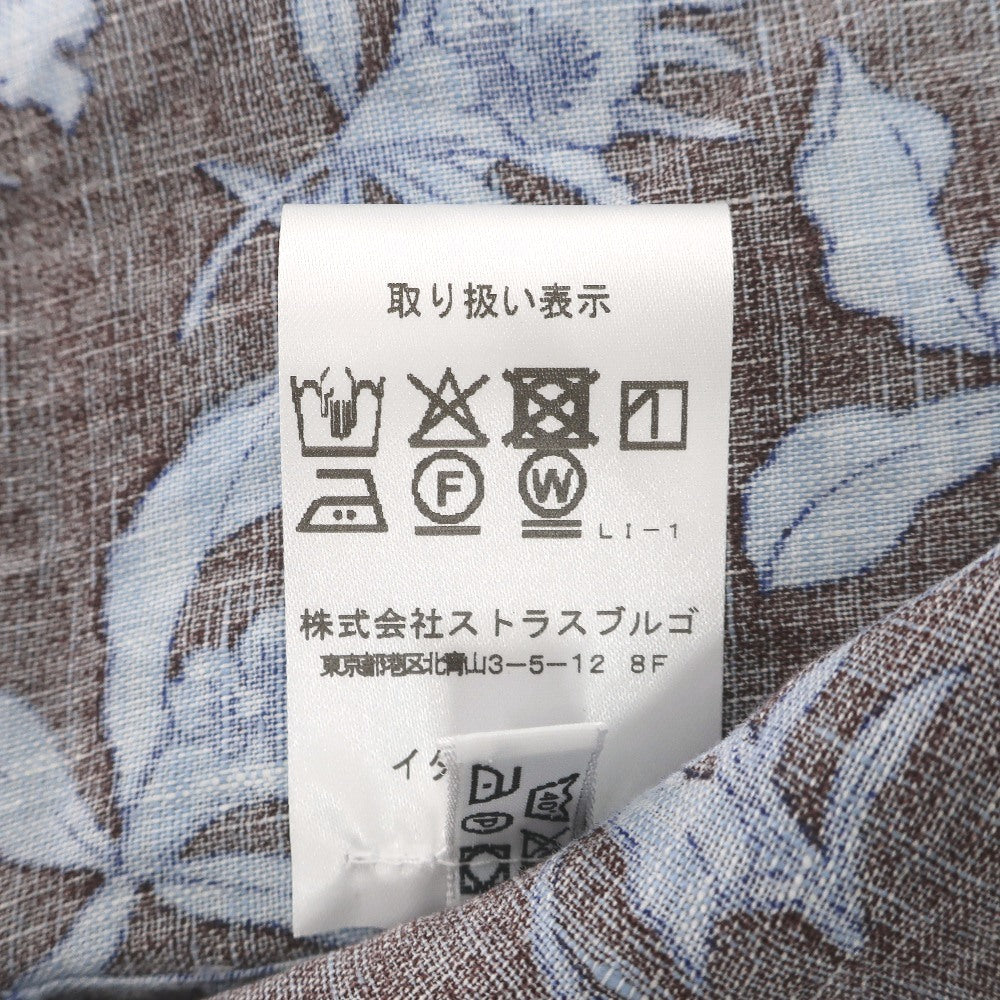 【中古】【未使用】ジャン パオロ GIAM PAOLO リネン ボタニカル プリント オープンカラー 半袖シャツ ブラウン【サイズM】【 状態ランクS 】【 メンズ 】