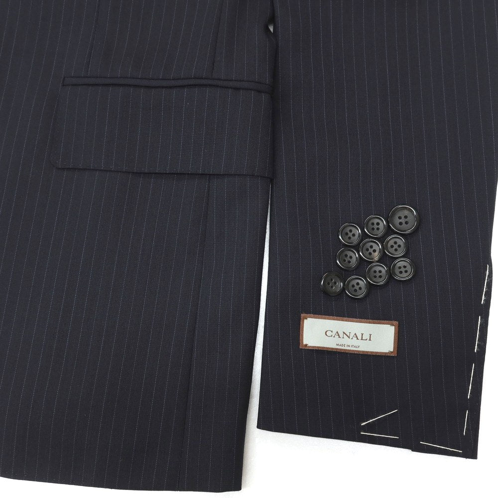 【新品】カナーリ CANALI ウール ピンストライプ 3B 3つボタンスーツ ダークネイビーxネイビーブルー【サイズ44】【 状態ランクN 】【 メンズ 】