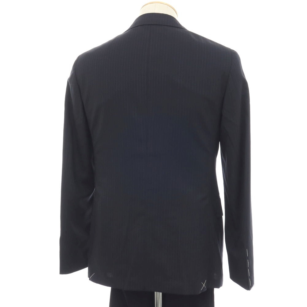 【新品】カナーリ CANALI ウール ピンストライプ 3B 3つボタンスーツ ダークネイビーxネイビーブルー【サイズ44】【 状態ランクN 】【 メンズ 】