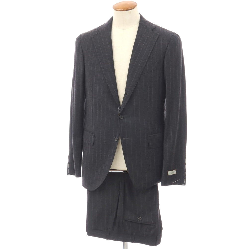 【新品】カナーリ CANALI ウールポリウレタン ストライプ 3つボタンスーツ グレーxライトグレー【サイズ48】【 状態ランクN 】【 メンズ 】
