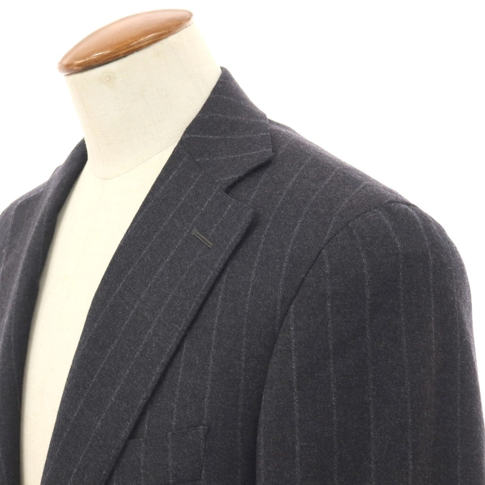 【新品】カナーリ CANALI ウールポリウレタン ストライプ 3つボタンスーツ グレーxライトグレー【サイズ48】【 状態ランクN 】【 メンズ 】
