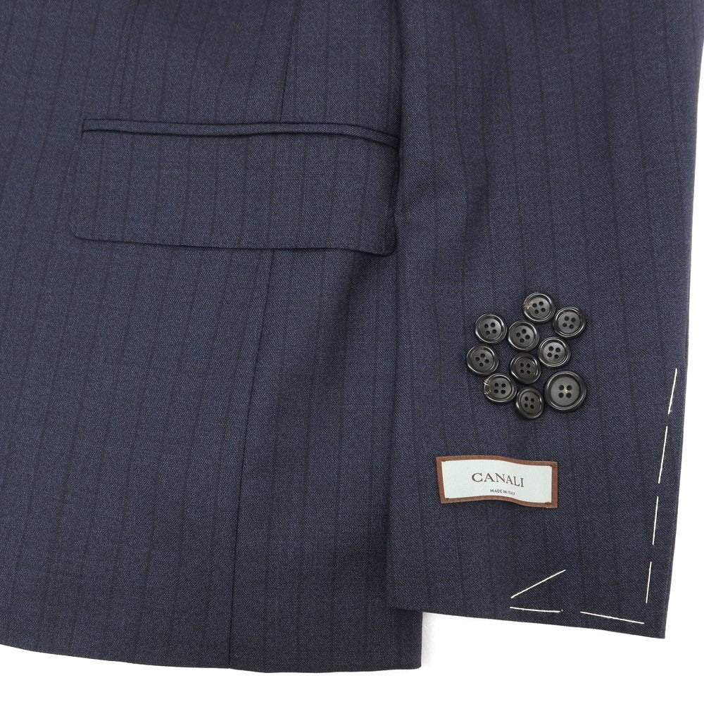 【新品】カナーリ CANALI ウール ストライプ 3つボタンスーツ ネイビーxブラック【サイズ44】【 状態ランクN 】【 メンズ 】