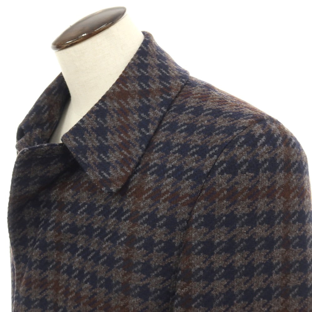 【新品】カナーリ CANALI Kei ウールカシミヤ チェック ステンカラーコート グレーxネイビー【サイズ50】【 状態ランクN 】【 メンズ 】