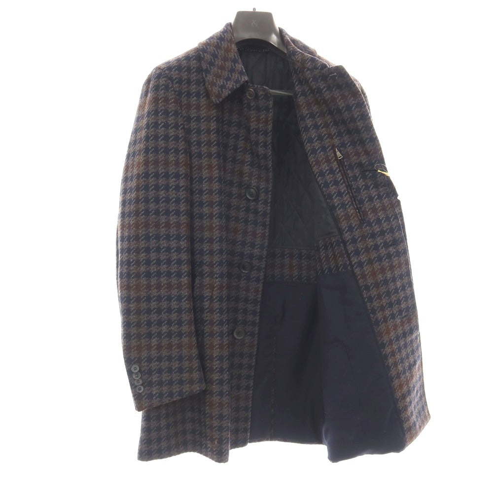【新品】カナーリ CANALI Kei ウールカシミヤ チェック ステンカラーコート グレーxネイビー【サイズ50】【 状態ランクN 】【 メンズ 】