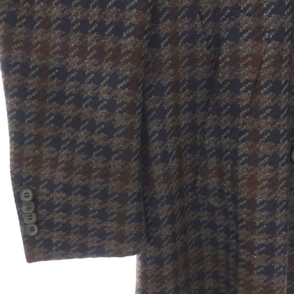 【新品】カナーリ CANALI Kei ウールカシミヤ チェック ステンカラーコート グレーxネイビー【サイズ50】【 状態ランクN 】【 メンズ 】