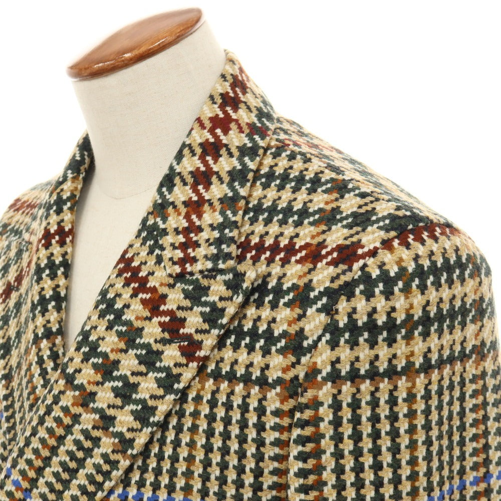 【新品】カナーリ CANALI ウールカシミヤ チェック ダブルブレストコート ベージュxグリーン【サイズ46】【 状態ランクN 】【 メンズ 】