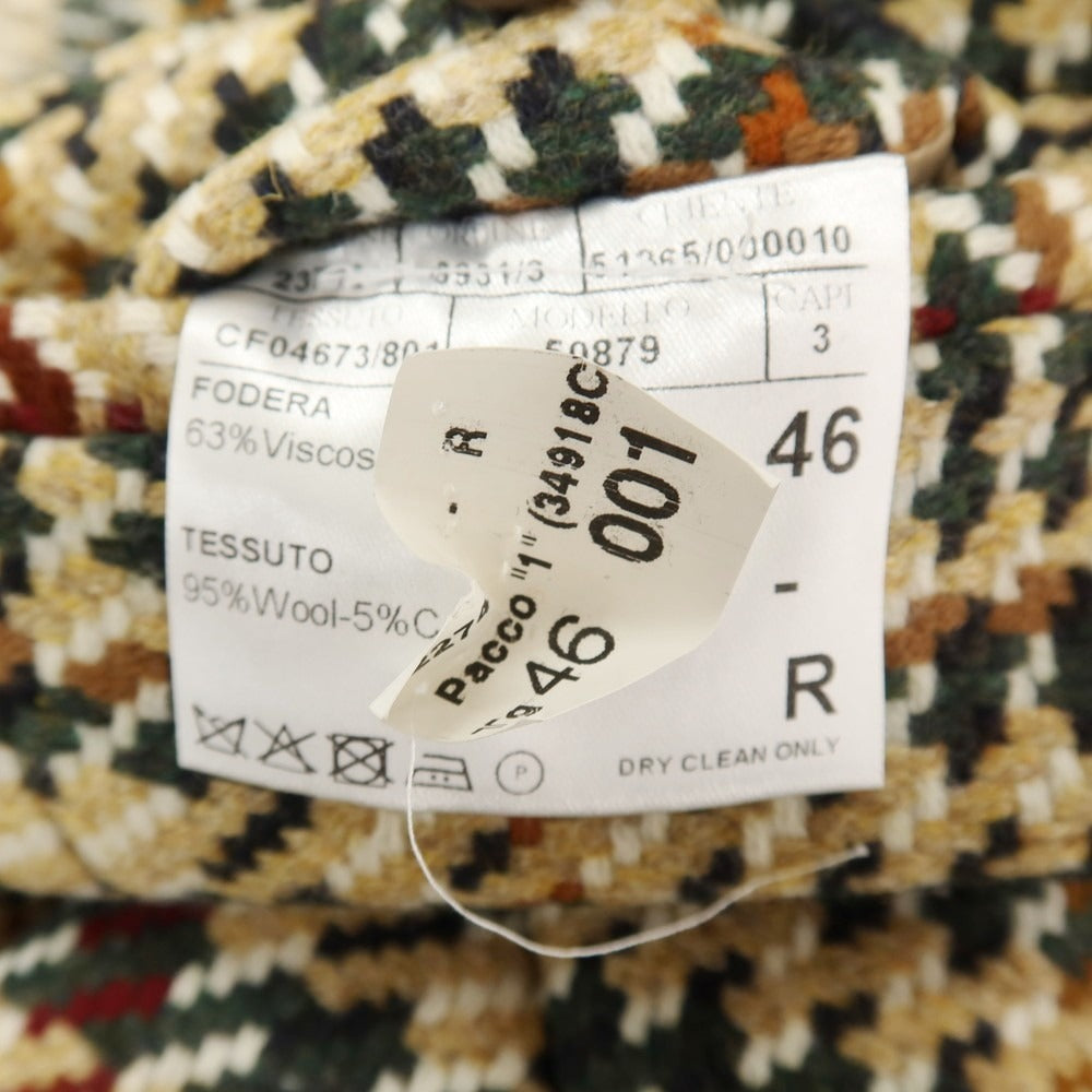 【新品】カナーリ CANALI ウールカシミヤ チェック ダブルブレストコート ベージュxグリーン【サイズ46】【 状態ランクN 】【 メンズ 】