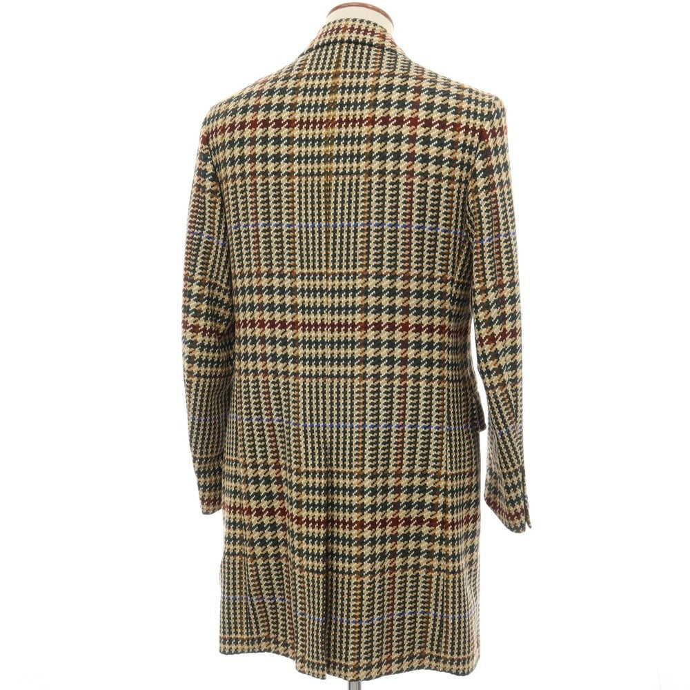【新品】カナーリ CANALI ウールカシミヤ チェック ダブルブレストコート ベージュxグリーン【サイズ48】【 状態ランクN 】【 メンズ 】