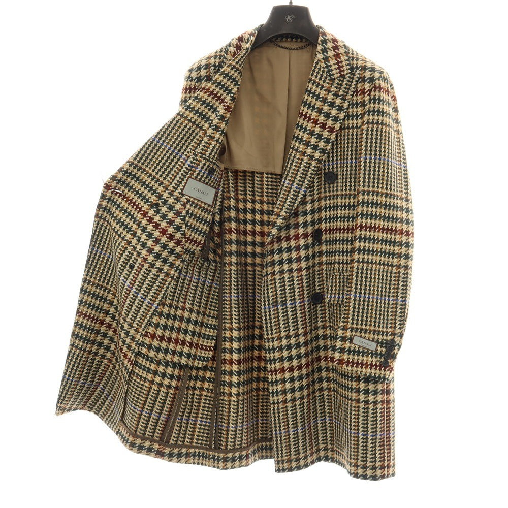 【新品】カナーリ CANALI ウールカシミヤ チェック ダブルブレストコート ベージュxグリーン【サイズ48】【 状態ランクN 】【 メンズ 】