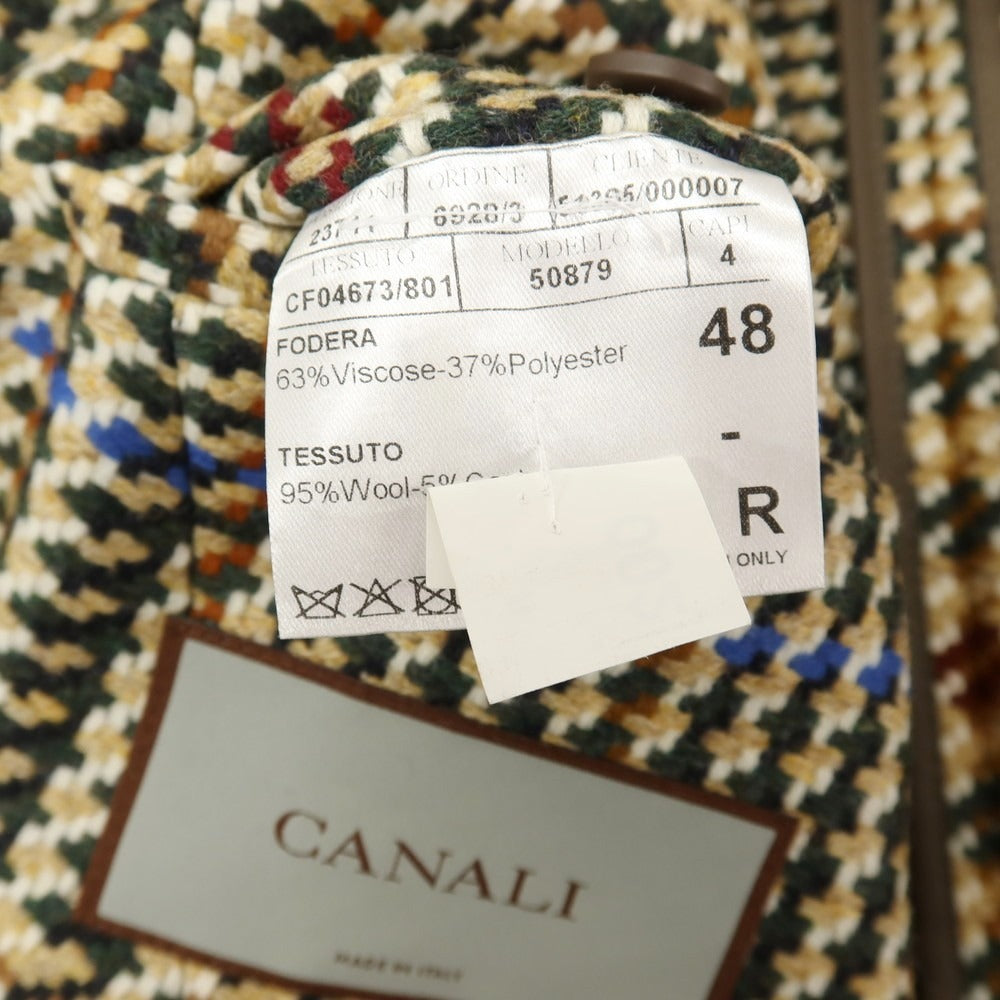 【新品】カナーリ CANALI ウールカシミヤ チェック ダブルブレストコート ベージュxグリーン【サイズ48】【 状態ランクN 】【 メンズ 】
