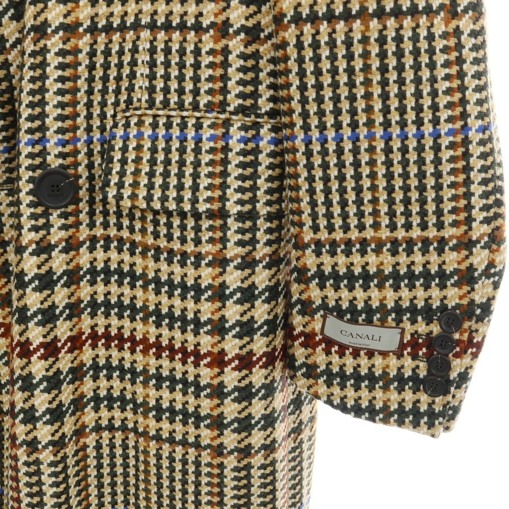 【新品】カナーリ CANALI ウールカシミヤ チェック ダブルブレストコート ベージュxグリーン【サイズ50】【 状態ランクN 】【 メンズ 】