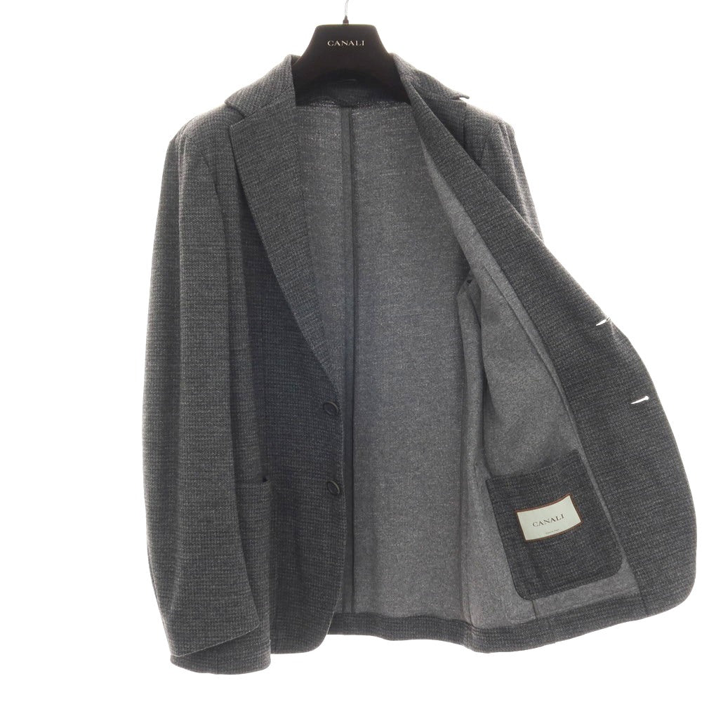 【新品】カナーリ CANALI コットンウールアクリル ジャージー ハウンドトゥース 2B テーラードジャケット グレーxブラック【サイズ46】【 状態ランクN 】【 メンズ 】