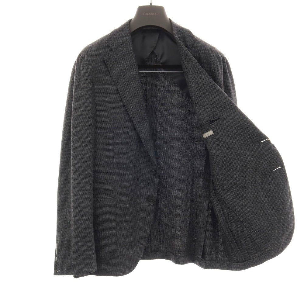 【新品】カナーリ CANALI ストレッチ ウールナイロン ヘリンボーン調 2B テーラードジャケット グレーxブラック【サイズ50】【 状態ランクN 】【 メンズ 】