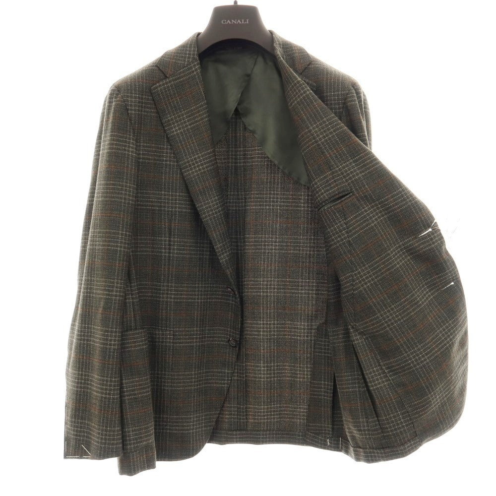 【新品】カナーリ CANALI ウール チェック 2B テーラードジャケット ダークモスグリーンxライトブラウン【サイズ52】【 状態ランクN 】【 メンズ 】