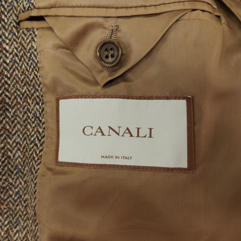 【新品】カナーリ CANALI ウールカシミヤ ヘリンボーン 2B テーラードジャケット ブラウン【サイズ48】【 状態ランクN 】【 メンズ 】