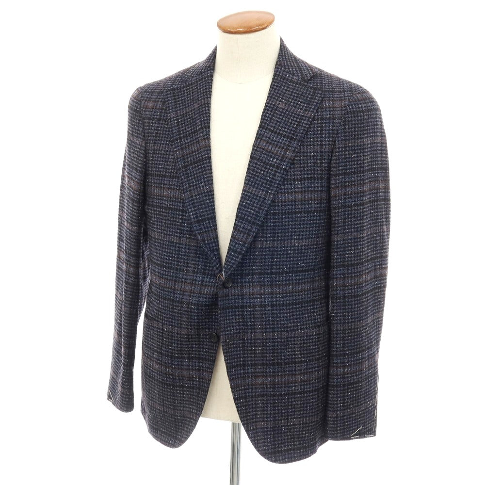 【新品】カナーリ CANALI ウールシルクナイロンカシミヤ チェック 2B テーラードジャケット ネイビーxブラック【サイズ48】【 状態ランクN 】【 メンズ 】