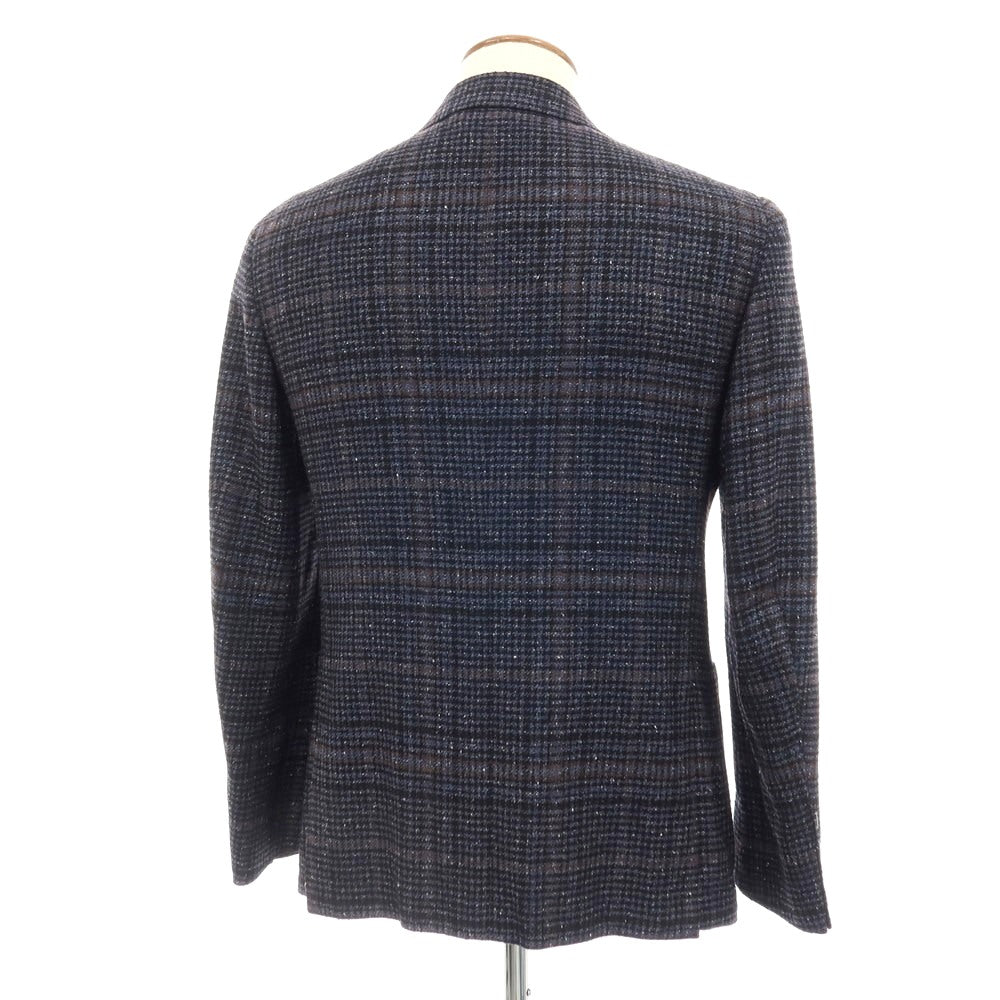 【新品】カナーリ CANALI ウールシルクナイロンカシミヤ チェック 2B テーラードジャケット ネイビーxブラック【サイズ48】【 状態ランクN 】【 メンズ 】