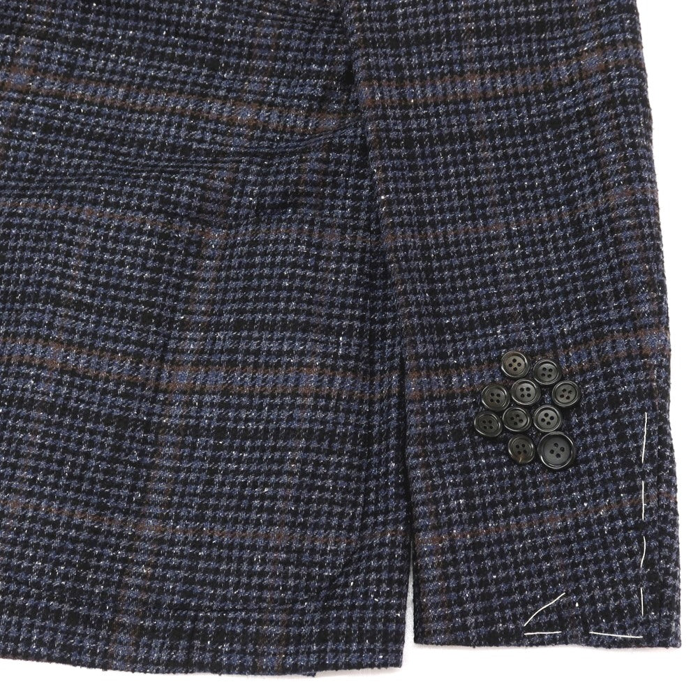 【新品】カナーリ CANALI ウールシルクナイロンカシミヤ チェック 2B テーラードジャケット ネイビーxブラック【サイズ48】【 状態ランクN 】【 メンズ 】