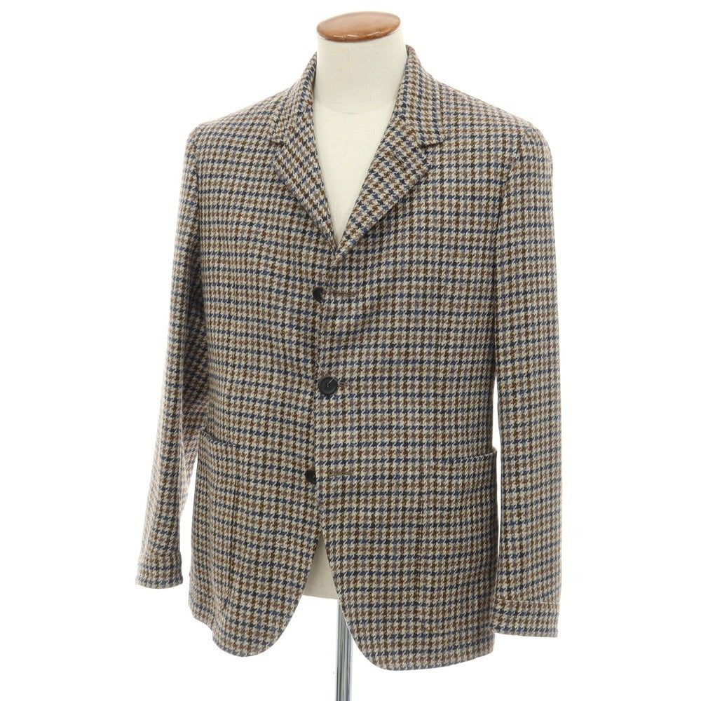 【新品】カナーリ CANALI ウール ガンクラブチェック 3B カジュアルジャケット グレージュxネイビー【サイズ46】【 状態ランクN 】【 メンズ 】