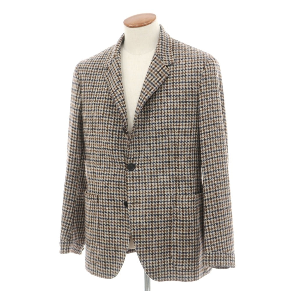 【新品】カナーリ CANALI ウール ガンクラブチェック 3B カジュアルジャケット グレージュxネイビー【サイズ48】【 状態ランクN 】【 メンズ 】