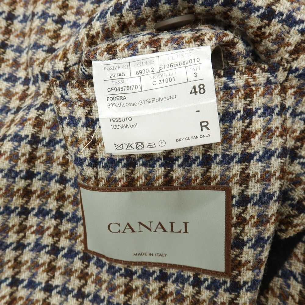 【新品】カナーリ CANALI ウール ガンクラブチェック 3B カジュアルジャケット グレージュxネイビー【サイズ48】【 状態ランクN 】【 メンズ 】