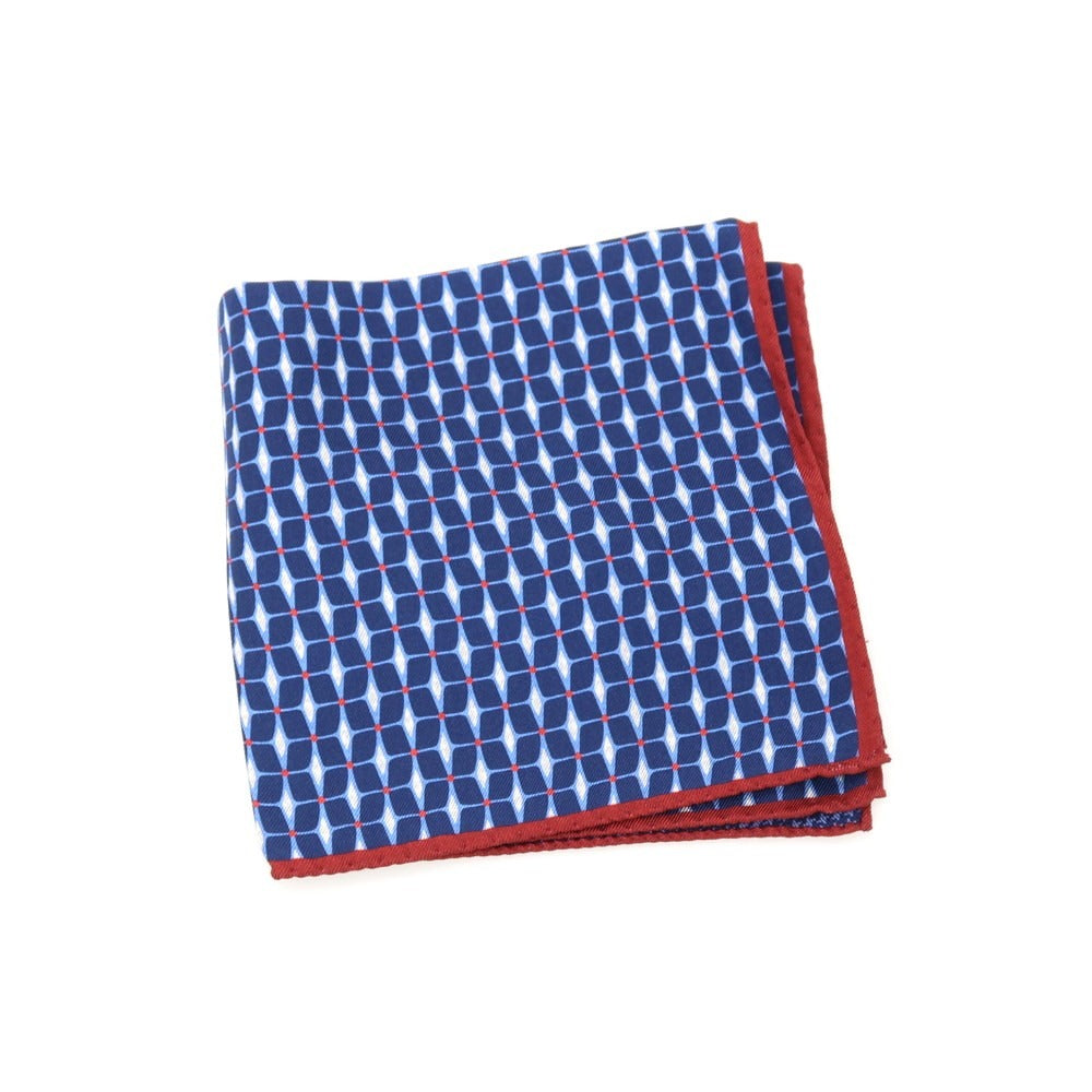 【新品】カナーリ CANALI シルク 両面プリント ポケットチーフ ネイビーxバーガンディ【 状態ランクN 】【 メンズ 】
