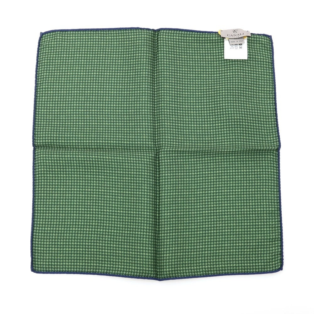 【新品】カナーリ CANALI シルク 両面プリント ポケットチーフ グリーンxネイビー【 状態ランクN 】【 メンズ 】