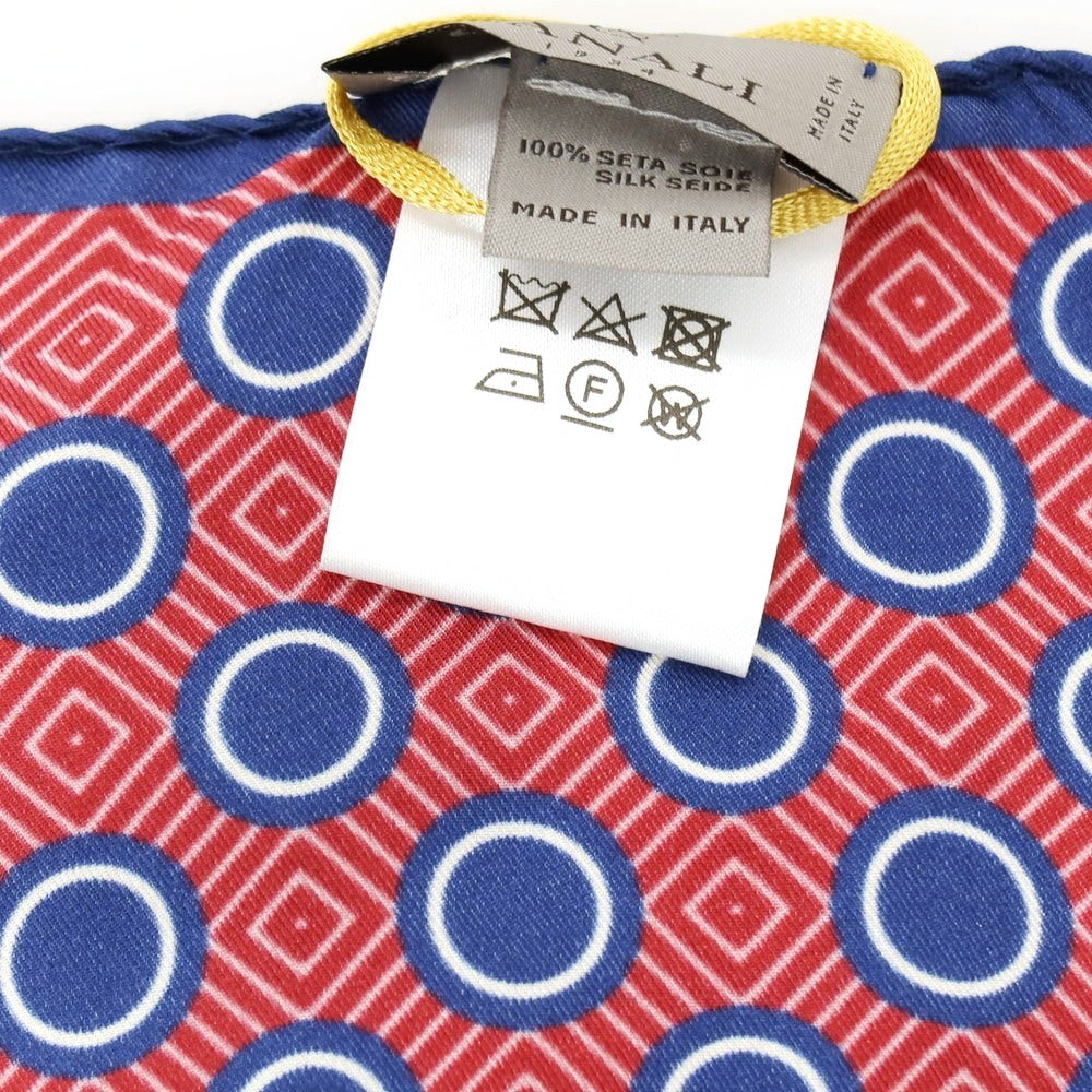 【新品アウトレット】カナーリ CANALI シルク プリント ポケットチーフ レッドxネイビー【 状態ランクN- 】【 メンズ 】