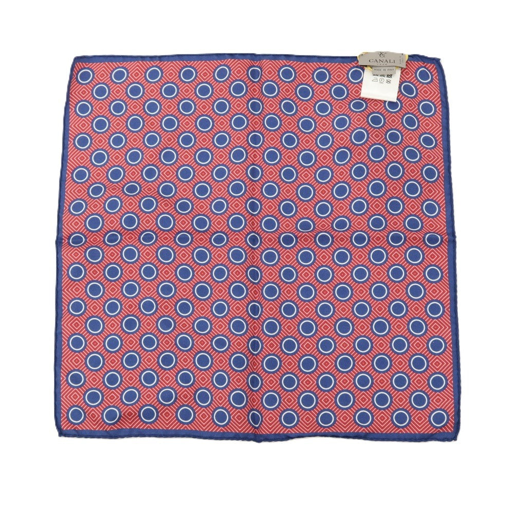【新品】カナーリ CANALI シルク プリント ポケットチーフ レッドxネイビー【 状態ランクN 】【 メンズ 】