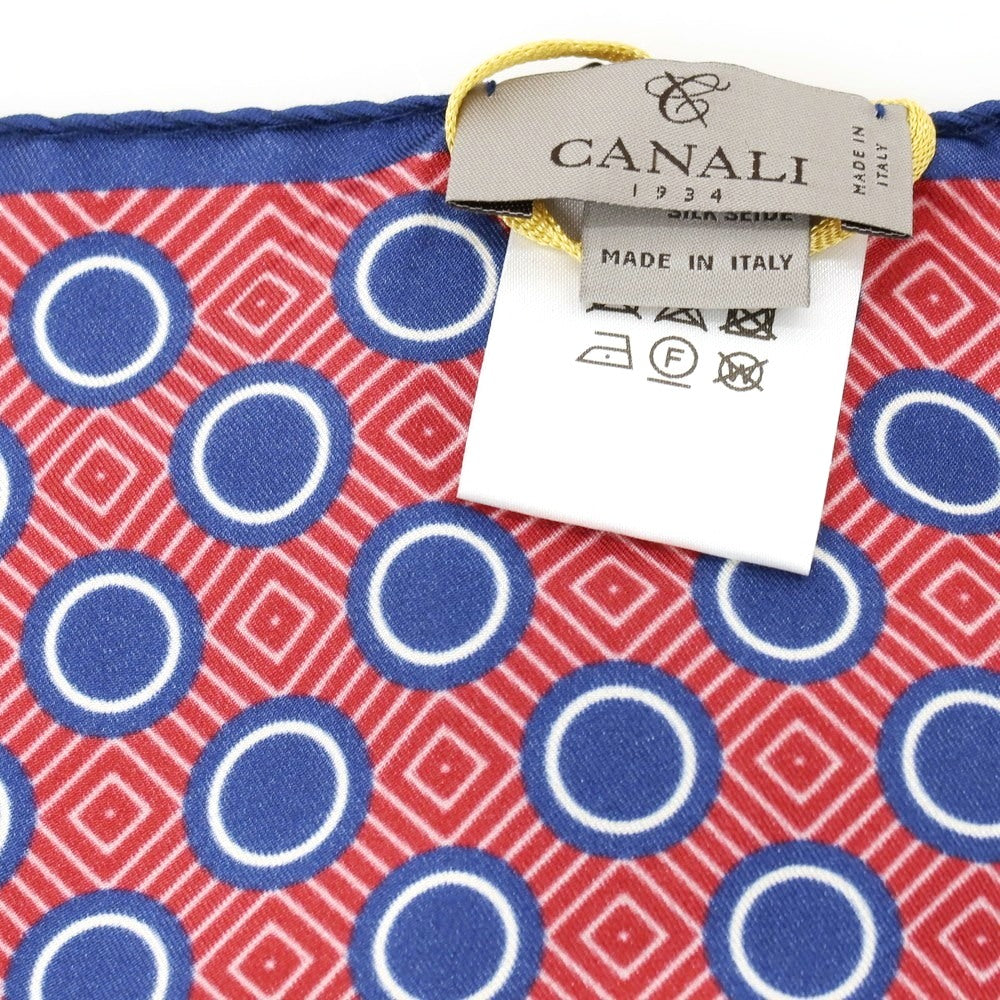 【新品】カナーリ CANALI シルク プリント ポケットチーフ レッドxネイビー【 状態ランクN 】【 メンズ 】