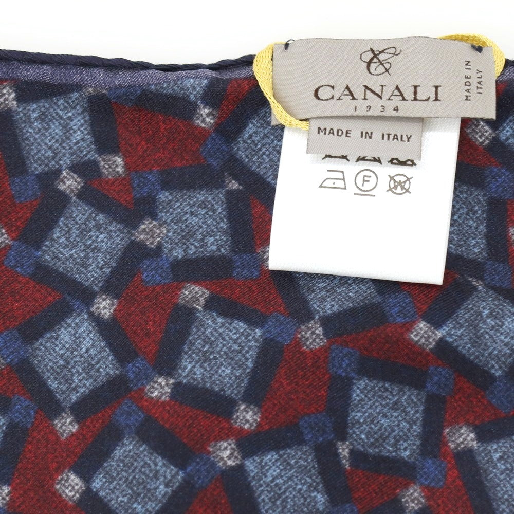 【新品】カナーリ CANALI シルク プリント ポケットチーフ ネイビーxバーガンディ【 状態ランクN 】【 メンズ 】