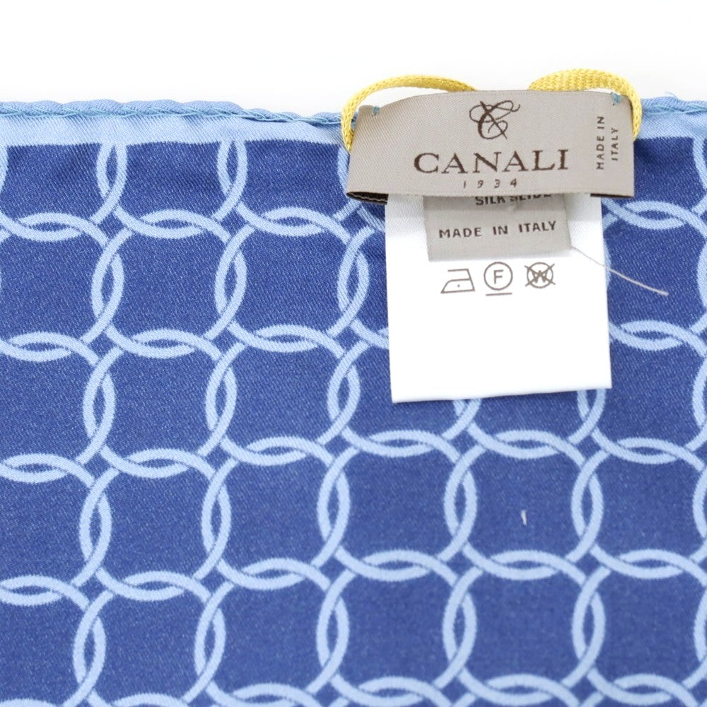 【新品アウトレット】カナーリ CANALI シルク プリント ポケットチーフ ライトブルーxネイビー【 状態ランクN- 】【 メンズ 】