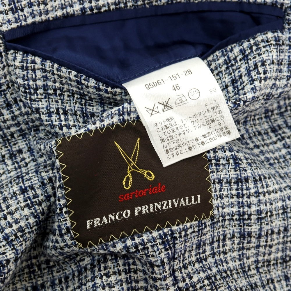 【SALE30%OFF/返品不可】【中古】フランコ プリンツィバリー FRANCO PRINZIVALLI ウールコットンナイロン チェック 3B テーラードジャケット ネイビー【 サイズ46 】【 状態ランクB 】【 メンズ 】