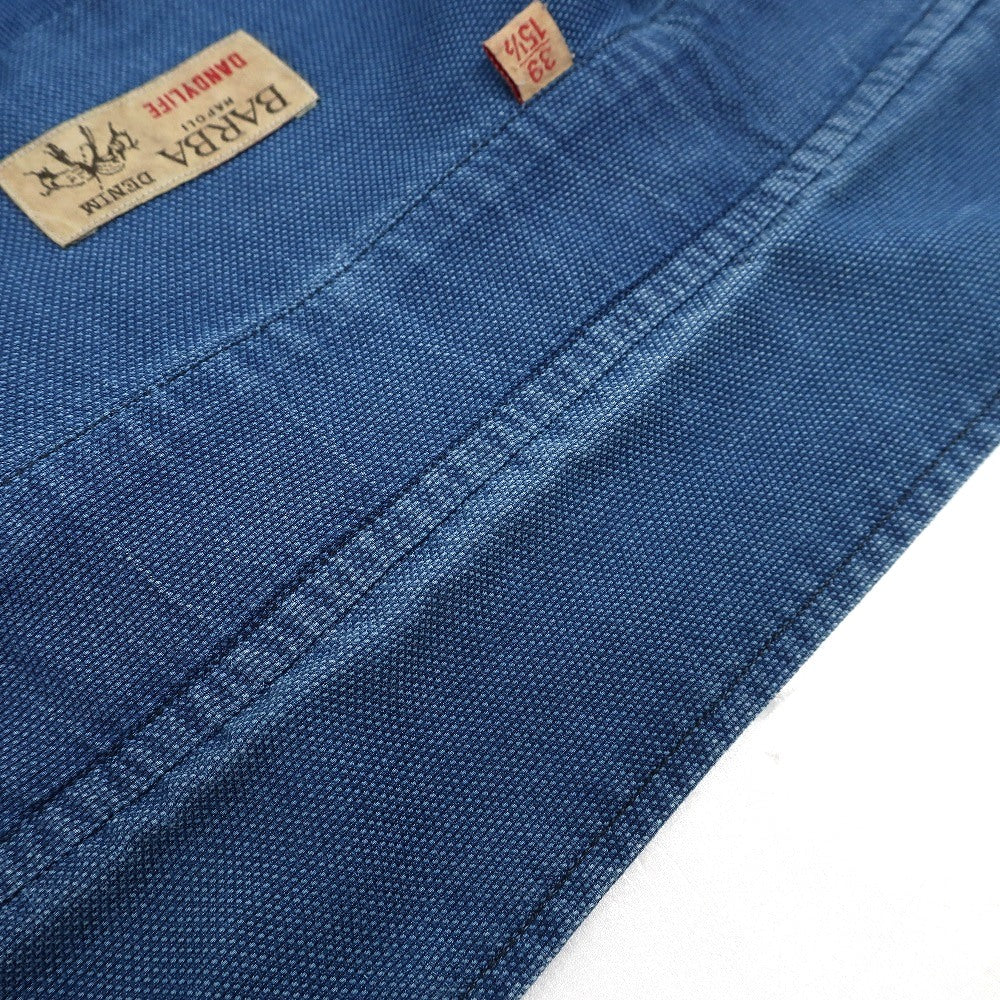 【中古】バルバ ダンディライフ BARBA DANDY LIFE コットン ワイドカラー カジュアルシャツ ネイビー【サイズ39】【 状態ランクC 】【 メンズ 】