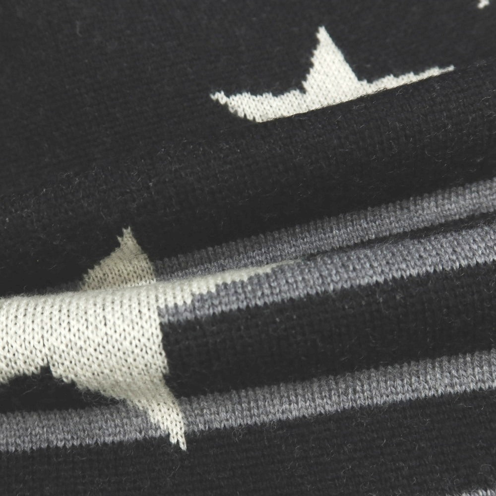 【中古】エーケーエム エイケイエム AKM ウール ボーダー×スター クルーネック プルオーバーニット ブラックxグレー【サイズS】【 状態ランクC 】【 メンズ 】