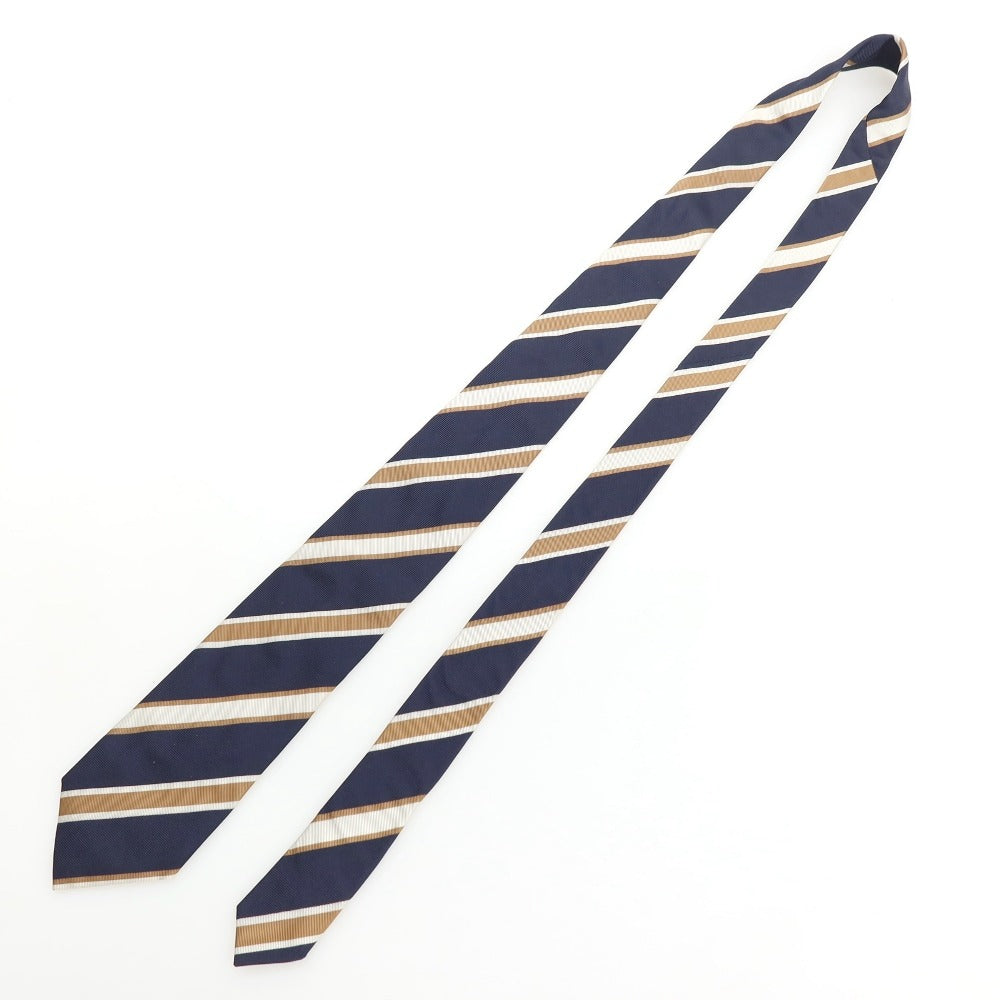 【中古】ホリデイ アンド ブラウン HOLLIDAY & BROWN BEAMS F別注 シルク ストライプ柄ネクタイ ネイビーxライトブラウン【 状態ランクB 】【 メンズ 】