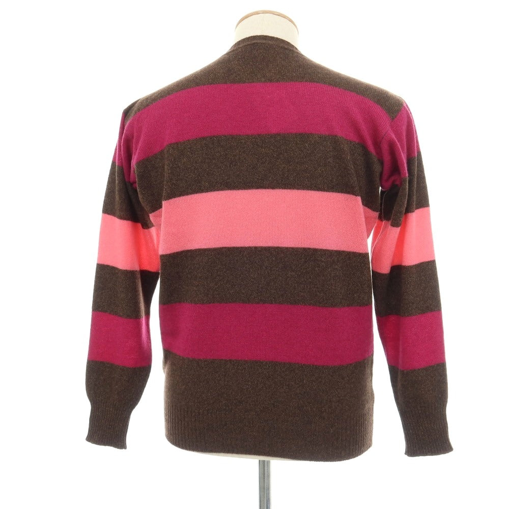 【中古】グエルチレーナ Guercilena カシミヤ ボーダー クルーネック プルオーバーニット ブラウンxピンク系【サイズ46】【 状態ランクB 】【 メンズ 】