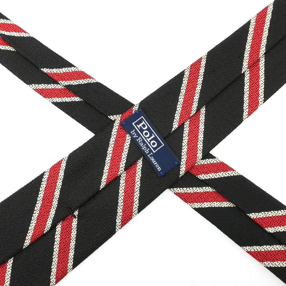 【中古】ポロ ラルフローレン Polo Ralph Lauren シルク ストライプ柄ネクタイ ブラックxレッド【 状態ランクB 】【 メンズ 】