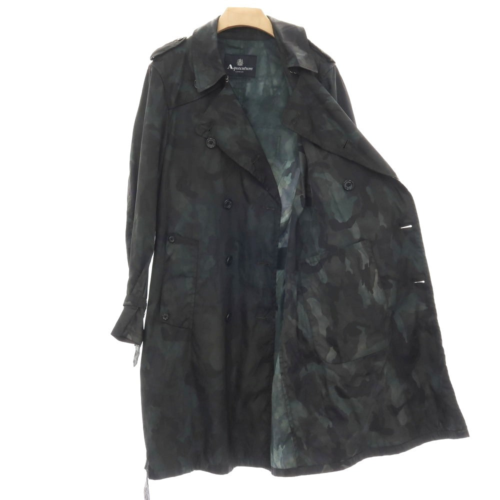 【中古】アクアスキュータム Aquascutum ナイロン カモフラ トレンチコート ダークブルーグリーン系【サイズ42】【 状態ランクC 】【 メンズ 】